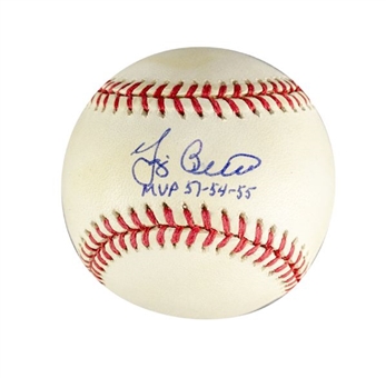 Yogi Berra Single-Signed Official American League Baseball w/ "MVP 51-54-55" Inscription